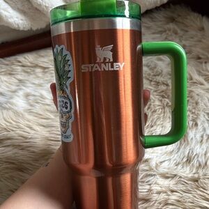 Stanley Copper Travel Tumbler with Green Handle and Lid